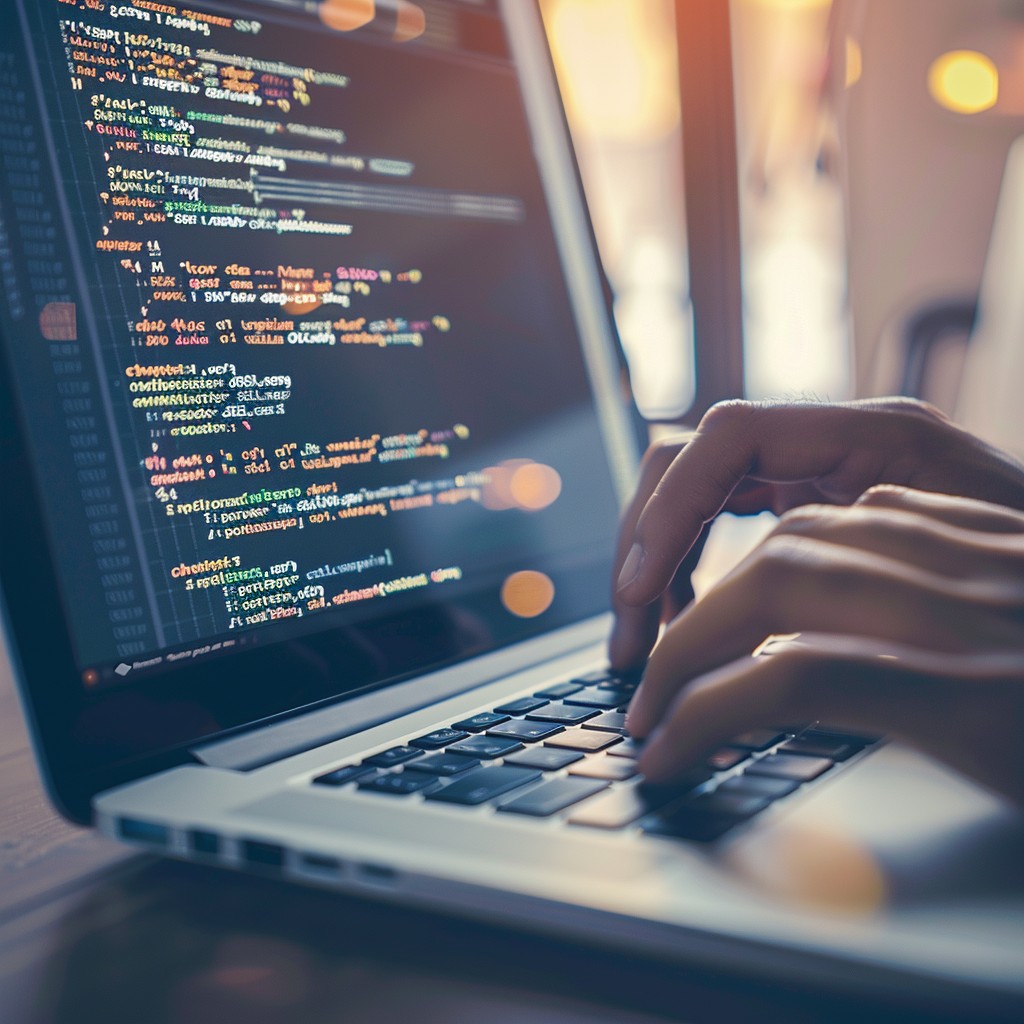 coding on laptop stockcake